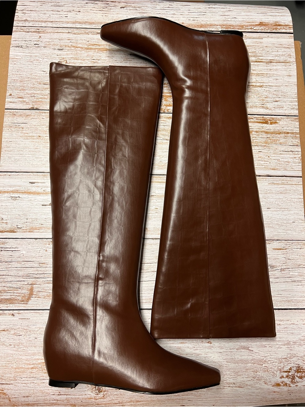 Tall Brown Leather Pointed-Toe Knee Boots